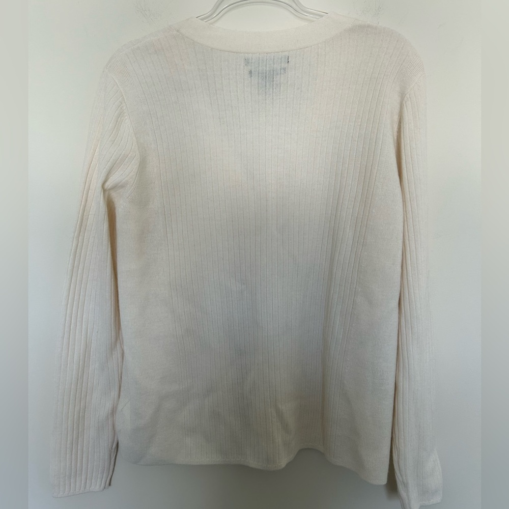 Tahari 100% Extrafine Merino Wool Cardigan Size Large Ivory - Picture 5 of 5
